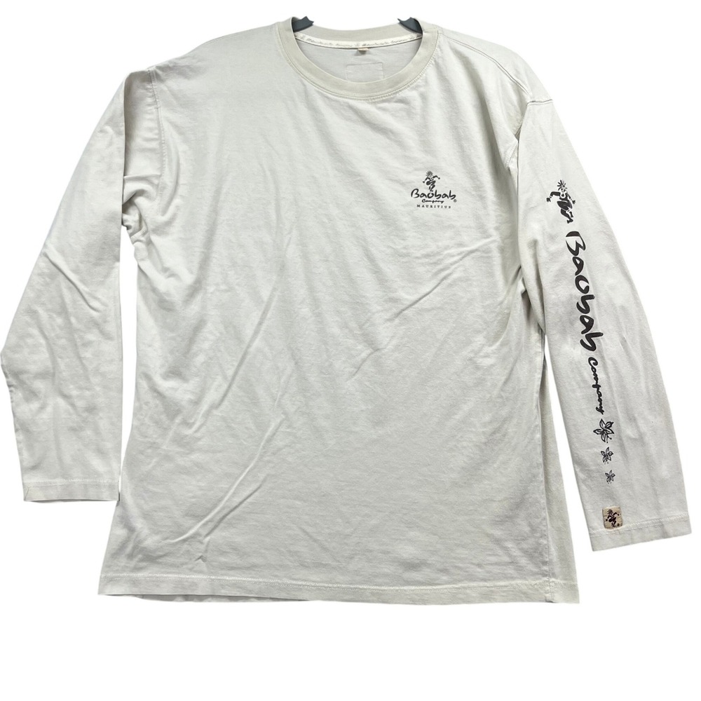 Baobab Company Long Sleeve T-Shirt Mens L Cream Mauritius Island Graphic Tee